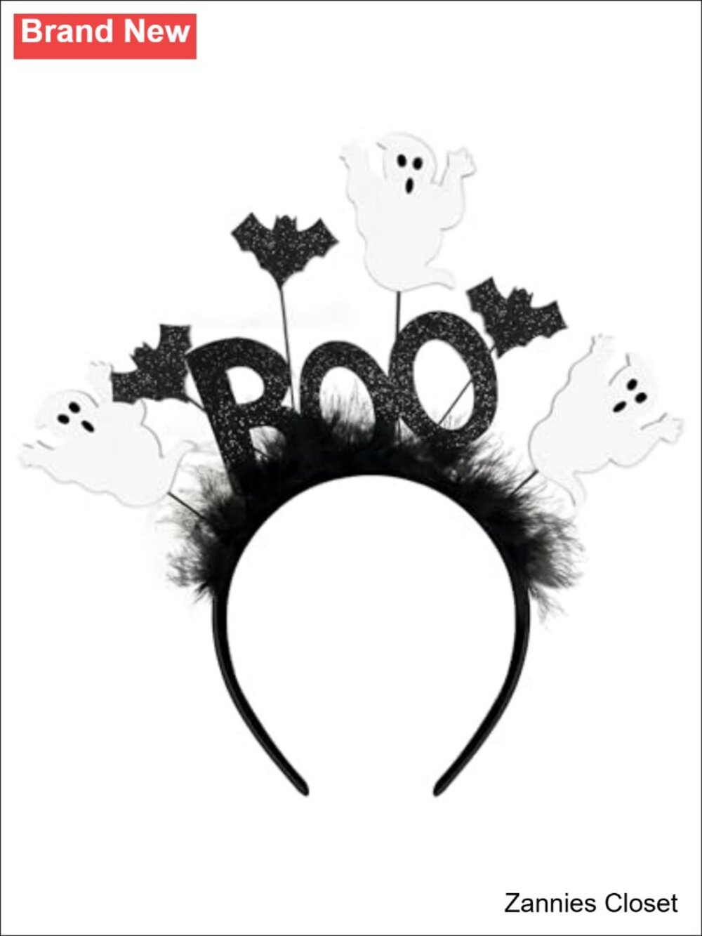 👻 Glittery Boo Ghost Bat Headband with Feathers Halloween Costume Headwear